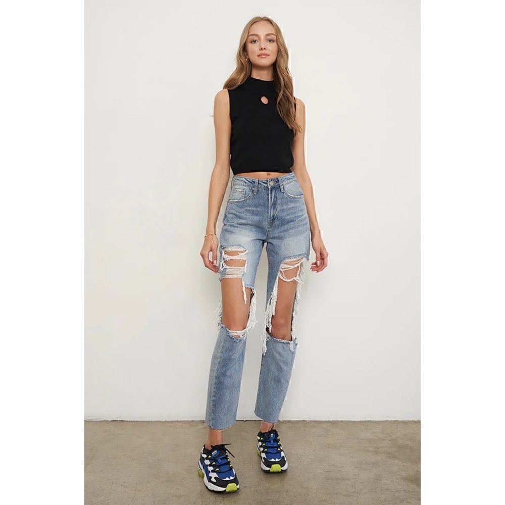 NWT Insane Gene Free the People Mid-Rise Distressed Boyfriend Jeans, Size 7/27W